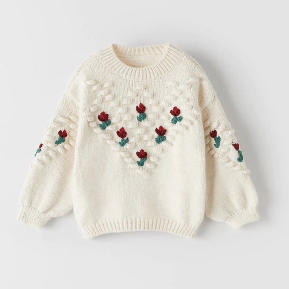 Zara Other - Zara Kids Flower Embroidered Sweater